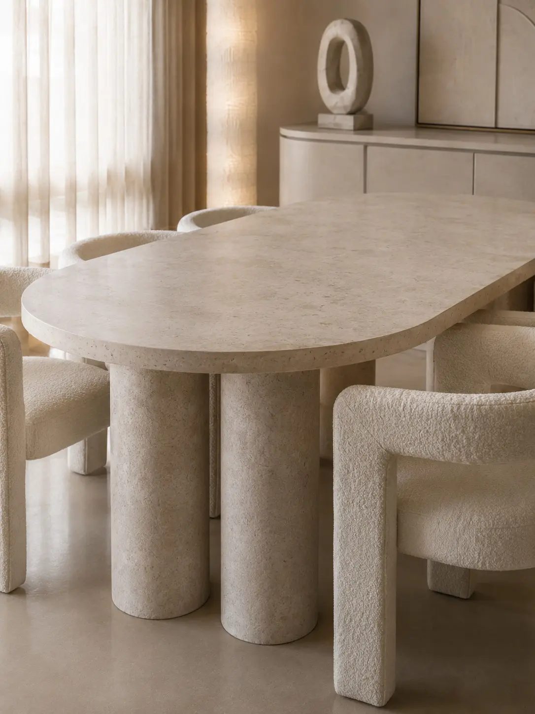Sculptural stone dining table detail