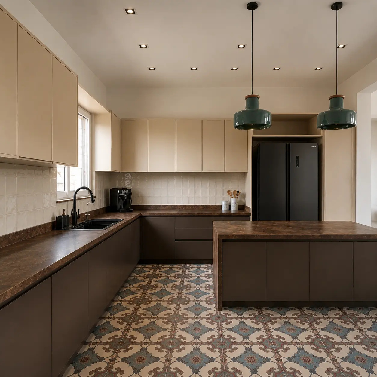 Contemporary kitchen visualization with patterned floor